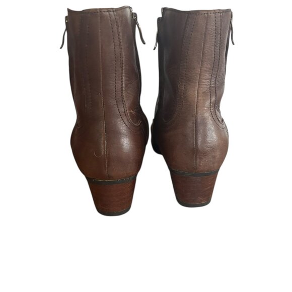 Bussola Brown Leather Short Booties Sz 41 Western Stitching Block Heel Cowboy - Picture 3 of 7